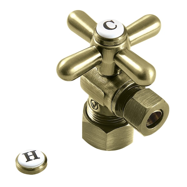 Kingston Brass 58 OD Comp x 38 OD Comp Angle Stop Valve, Antique Brass CC53303X - main